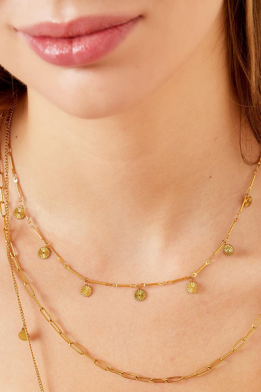Necklace with flower coin charms Gold Color Stainless Steel Picture3